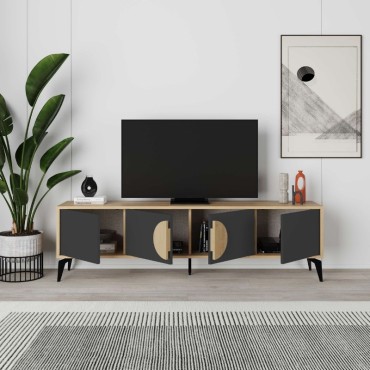 Έπιπλο τηλεόρασης Gora Megapap χρώμα sapphire oak - silky black 180x35,6x51cm 1 τεμ.