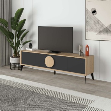 Έπιπλο τηλεόρασης Gora Megapap χρώμα sapphire oak - silky black 180x35,6x51cm 1 τεμ.