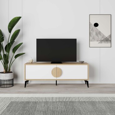 Έπιπλο τηλεόρασης Gora Megapap χρώμα sapphire oak - λευκό 140x35,6x51cm 1 τεμ.