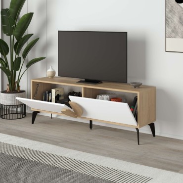 Έπιπλο τηλεόρασης Gora Megapap χρώμα sapphire oak - λευκό 140x35,6x51cm 1 τεμ.