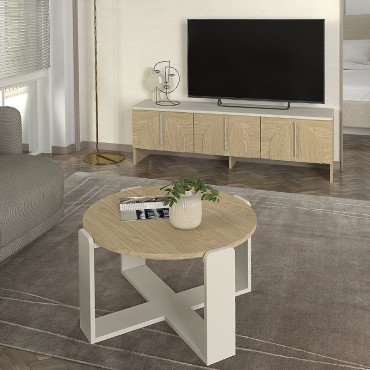 Έπιπλο τηλεόρασης Rebel Megapap χρώμα rota oak - sandstone 150x35x45cm 1 τεμ.