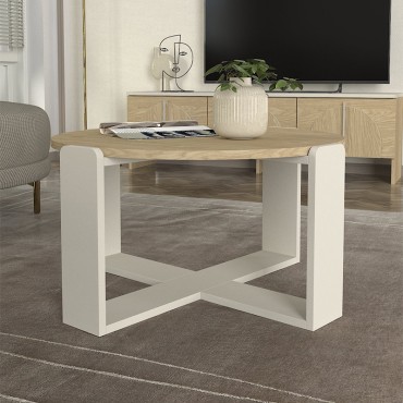 Τραπεζάκι σαλονιού Rebel Megapap χρώμα rota oak - sandstone 70x38cm 1 τεμ.