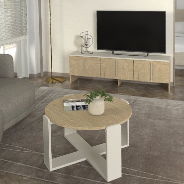 Τραπεζάκι σαλονιού Rebel Megapap χρώμα rota oak - sandstone 70x38cm 1 τεμ.