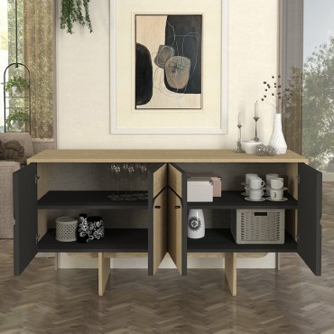 Μπουφές Lava Megapap χρώμα rota oak - ανθρακί 150x44,6x76cm 1 τεμ.