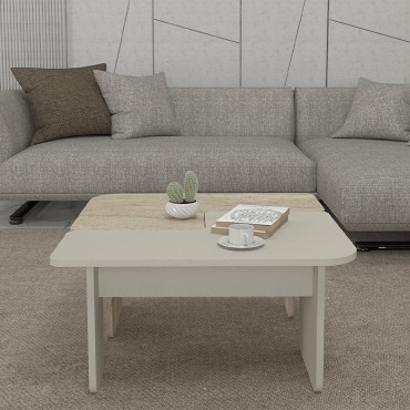 Τραπεζάκι σαλονιού σετ 2 τεμ. Sevilla Megapap χρώμα sandstone - travertine 75x75x37,4cm