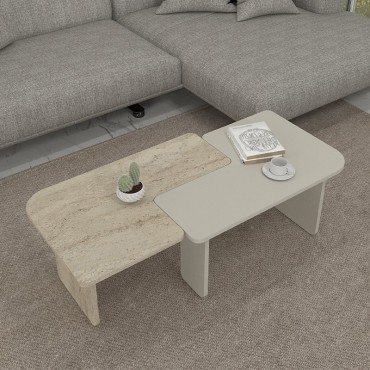 Τραπεζάκι σαλονιού σετ 2 τεμ. Sevilla Megapap χρώμα sandstone - travertine 75x75x37,4cm