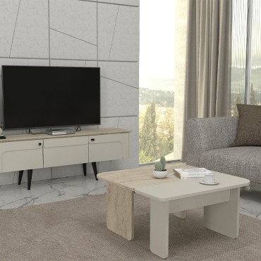 Τραπεζάκι σαλονιού σετ 2 τεμ. Sevilla Megapap χρώμα sandstone - travertine 75x75x37,4cm