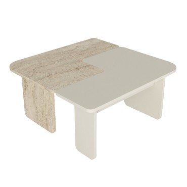 Τραπεζάκι σαλονιού σετ 2 τεμ. Sevilla Megapap χρώμα sandstone - travertine 75x75x37,4cm