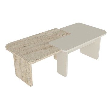 Τραπεζάκι σαλονιού σετ 2 τεμ. Sevilla Megapap χρώμα sandstone - travertine 75x75x37,4cm