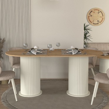 Τραπέζι Bohema Megapap χρώμα ivory - sepet oak 180x90x77,7cm 1 τεμ.