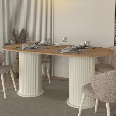 Τραπέζι Bohema Megapap χρώμα ivory - sepet oak 180x90x77,7cm 1 τεμ.