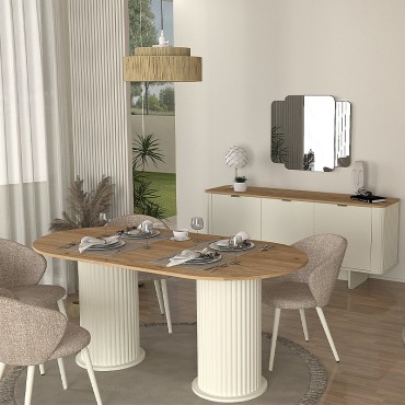Τραπέζι Bohema Megapap χρώμα ivory - sepet oak 180x90x77,7cm 1 τεμ.
