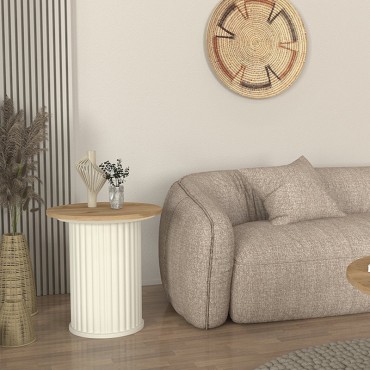 Τραπεζάκι βοηθητικό Bohema Megapap χρώμα ivory - sepet oak 50x53,2cm 1 τεμ.