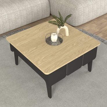Τραπεζάκι σαλονιού Pedro Megapap χρώμα ανθρακί - rota oak 73,2x73,2x38,6cm 1 τεμ.