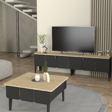 Τραπεζάκι σαλονιού Pedro Megapap χρώμα ανθρακί - rota oak 73,2x73,2x38,6cm 1 τεμ.