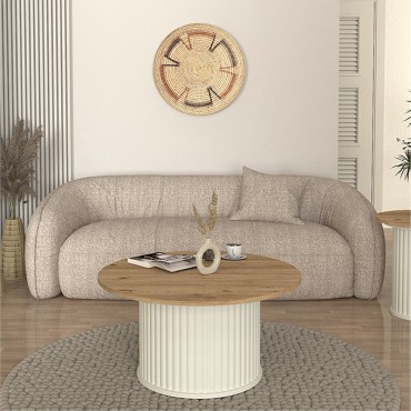 Τραπεζάκι σαλονιού Bohema Megapap χρώμα ivory - sepet oak 85x43,2cm 1 τεμ.