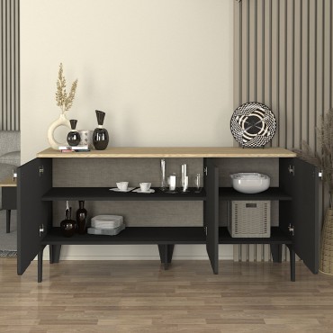 Μπουφές Pedro Megapap χρώμα ανθρακί - rota oak 150x45x75cm 1 τεμ.