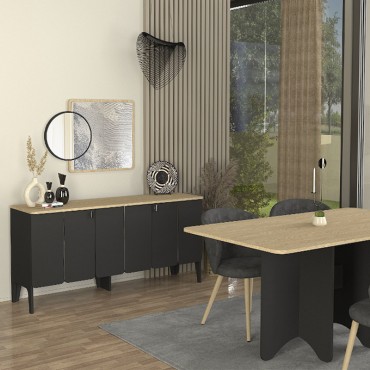 Μπουφές Pedro Megapap χρώμα ανθρακί - rota oak 150x45x75cm 1 τεμ.