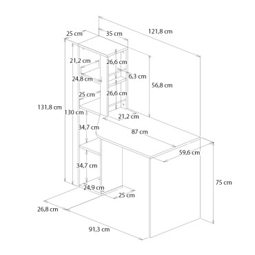 Γραφείο εργασίας Gemini Megapap χρώμα ανθρακί - λευκό 121,8x59,6x131,8cm 1 τεμ.