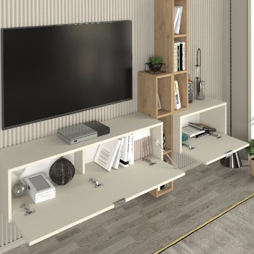 Σύνθεση τηλεόρασης επιτοίχια Edgar χρώμα sandstone - sepet oak 198,4x29,6x148,5cm 1 τεμ.