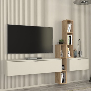 Σύνθεση τηλεόρασης επιτοίχια Edgar χρώμα sandstone - sepet oak 198,4x29,6x148,5cm 1 τεμ.