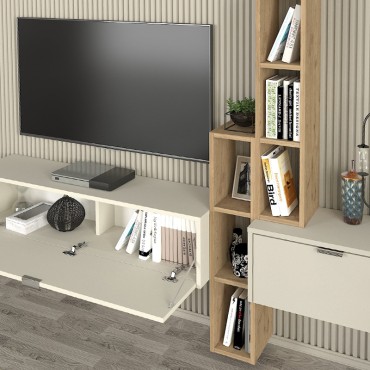 Σύνθεση τηλεόρασης επιτοίχια Edgar χρώμα sandstone - sepet oak 198,4x29,6x148,5cm 1 τεμ.