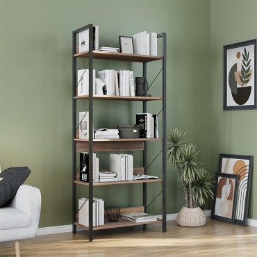 Βιβλιοθήκη Connect Megapap χρώμα καρυδί 73x35x172cm 1 τεμ.