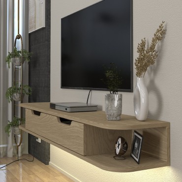 Έπιπλο τηλεόρασης επιτοίχιο Noland Megapap με LED χρώμα rota oak 150x35x19,2cm 1 τεμ.
