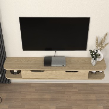 Έπιπλο τηλεόρασης επιτοίχιο Noland Megapap με LED χρώμα rota oak 150x35x19,2cm 1 τεμ.