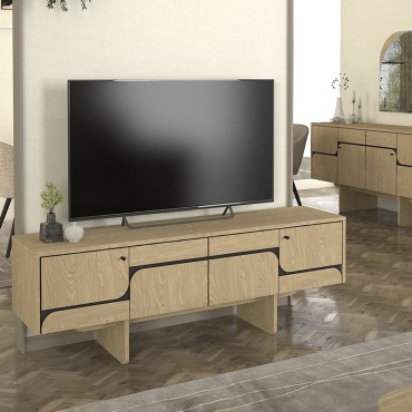 Έπιπλο τηλεόρασης Lava Megapap χρώμα rota oak - ανθρακί 150x35x51,3cm 1 τεμ.