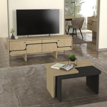 Έπιπλο τηλεόρασης Lava Megapap χρώμα rota oak - ανθρακί 150x35x51,3cm 1 τεμ.