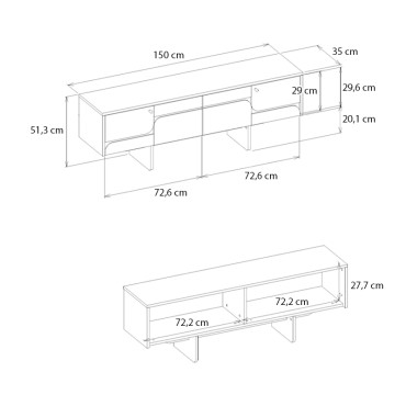 Έπιπλο τηλεόρασης Lava Megapap χρώμα rota oak - ανθρακί 150x35x51,3cm 1 τεμ.