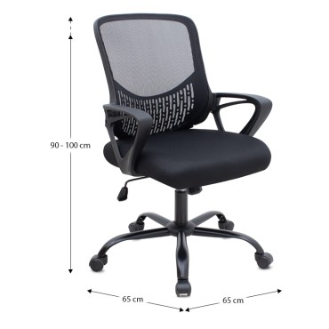 Καρέκλα γραφείου Freda Megapap με ύφασμα Mesh χρώμα μαύρο 65x65x90/100cm 1 τεμ.