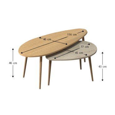 Τραπεζάκι σαλονιού σετ 2 τεμ. Elips Megapap χρώμα oak - travertine 116x46x46cm - 116x46x46cm