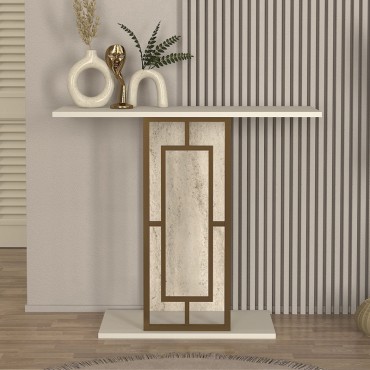 Κονσόλα Alderas Megapap χρώμα λευκό - travertine - χρυσό 90x29,6x76,8cm 1 τεμ.