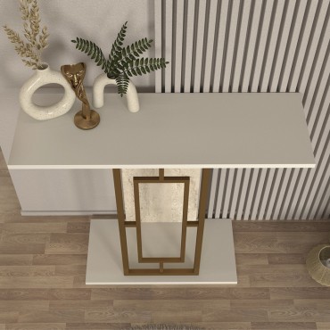 Κονσόλα Alderas Megapap χρώμα λευκό - travertine - χρυσό 90x29,6x76,8cm 1 τεμ.