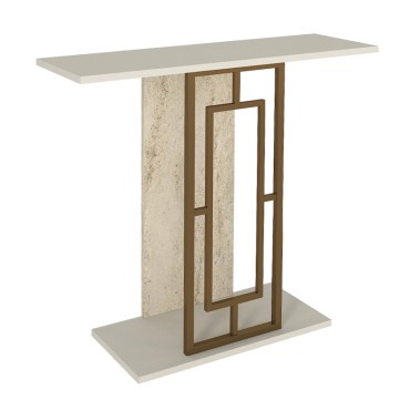 Κονσόλα Alderas Megapap χρώμα λευκό - travertine - χρυσό 90x29,6x76,8cm 1 τεμ.