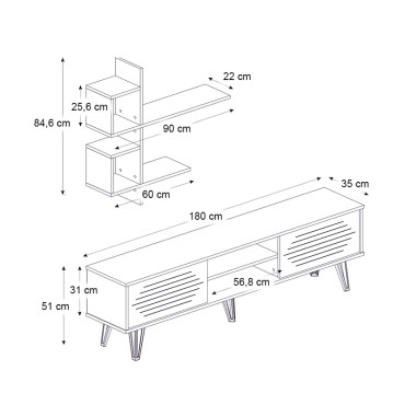 Σύνθεση τηλεόρασης Salerno Megapap χρώμα λευκό 180x35x51cm 1 τεμ.