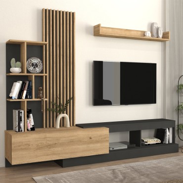 Σύνθεση τηλεόρασης Vermont Megapap χρώμα ανθρακί - sepet oak 240x40x192cm 1 τεμ.