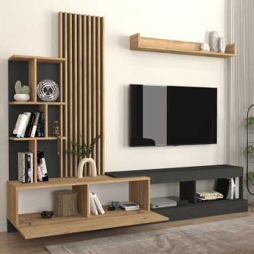 Σύνθεση τηλεόρασης Vermont Megapap χρώμα ανθρακί - sepet oak 240x40x192cm 1 τεμ.