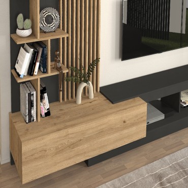 Σύνθεση τηλεόρασης Vermont Megapap χρώμα ανθρακί - sepet oak 240x40x192cm 1 τεμ.