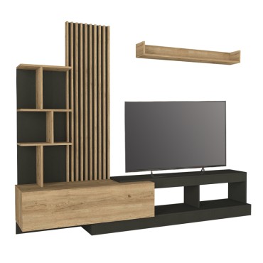 Σύνθεση τηλεόρασης Vermont Megapap χρώμα ανθρακί - sepet oak 240x40x192cm 1 τεμ.
