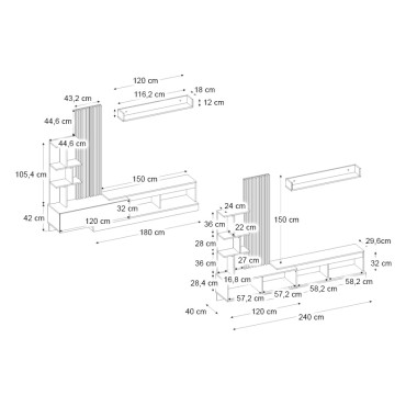 Σύνθεση τηλεόρασης Vermont Megapap χρώμα ανθρακί - sepet oak 240x40x192cm 1 τεμ.