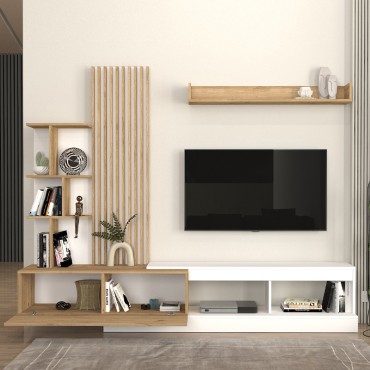 Σύνθεση τηλεόρασης Vermont Megapap χρώμα λευκό - sepet oak 240x40x192cm 1 τεμ.