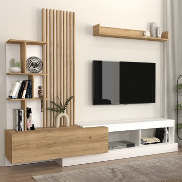 Σύνθεση τηλεόρασης Vermont Megapap χρώμα λευκό - sepet oak 240x40x192cm 1 τεμ.