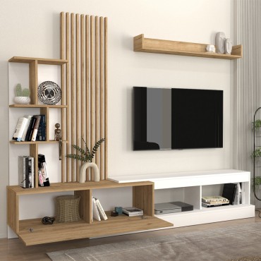 Σύνθεση τηλεόρασης Vermont Megapap χρώμα λευκό - sepet oak 240x40x192cm 1 τεμ.