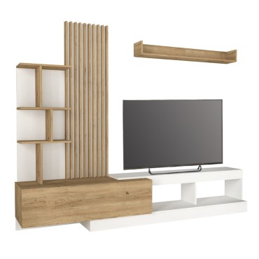 Σύνθεση τηλεόρασης Vermont Megapap χρώμα λευκό - sepet oak 240x40x192cm 1 τεμ.