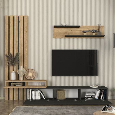 Σύνθεση τηλεόρασης Rosaline Megapap χρώμα ανθρακί - sepet oak 233x31,3x196,8cm 1 τεμ.