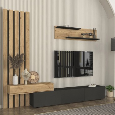 Σύνθεση τηλεόρασης Rosaline Megapap χρώμα ανθρακί - sepet oak 233x31,3x196,8cm 1 τεμ.