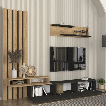 Σύνθεση τηλεόρασης Rosaline Megapap χρώμα ανθρακί - sepet oak 233x31,3x196,8cm 1 τεμ.